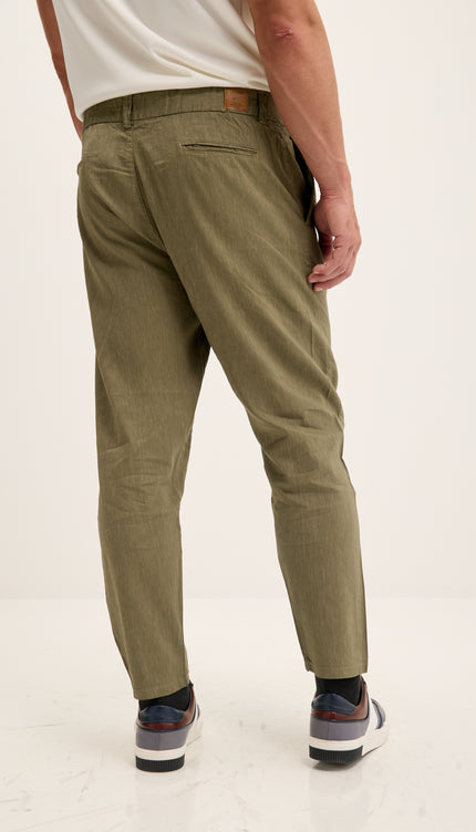 Double Pleated Linen Blend Pants - Khaki