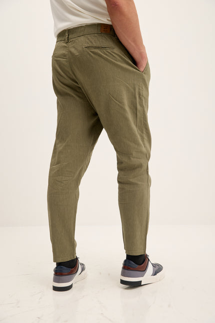 Men's Double-Pleated Linen Pants - Khaki | Ron Tomson
