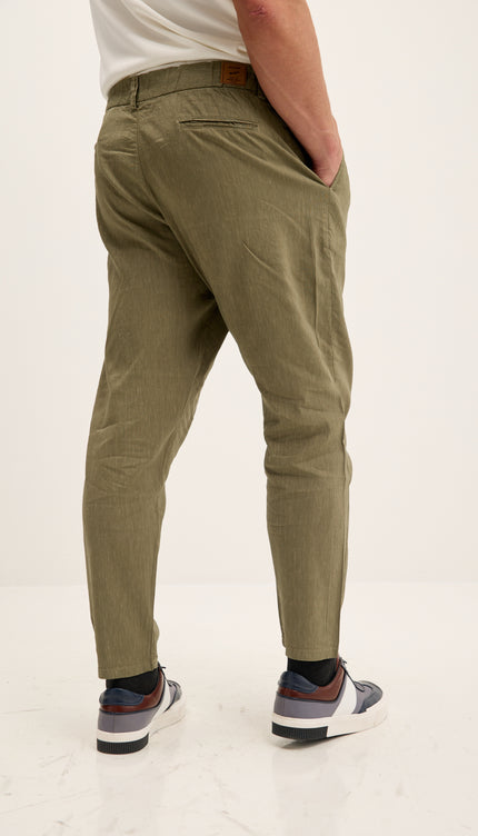 Double Pleated Linen Blend Pants - Khaki