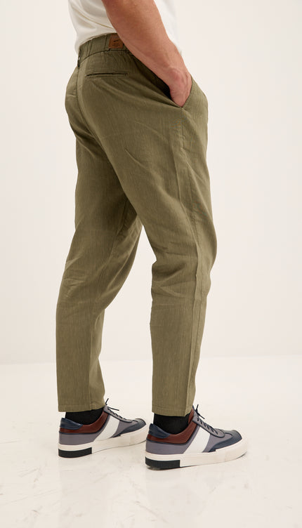 Double Pleated Linen Blend Pants - Khaki