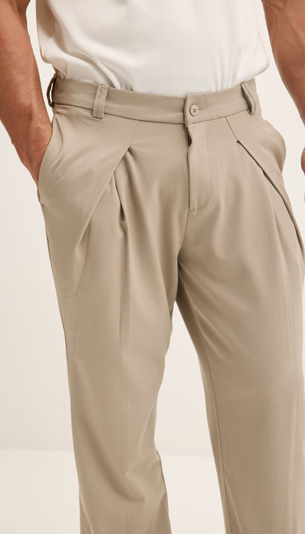 Front Flap Pleating Relaxed Trousers - Stone