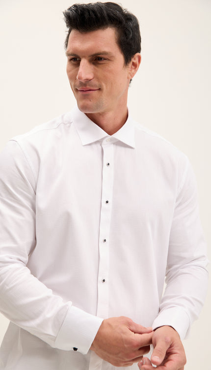 Classical Top  Front Stud Tuxedo Shirt - Houndstooth