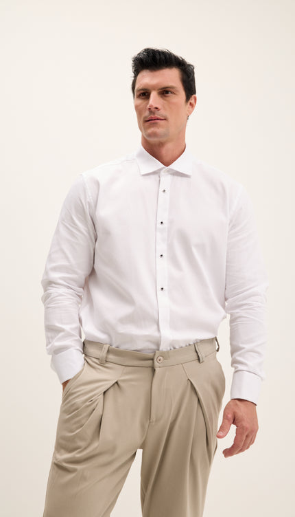 Classical Top  Front Stud Tuxedo Shirt - Houndstooth