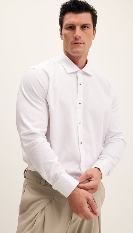 Classical Top  Front Stud Tuxedo Shirt - Houndstooth