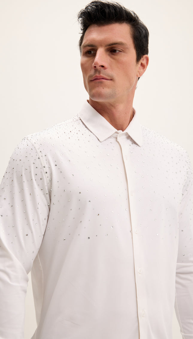 Crystal Embellished Dress Shirt - White