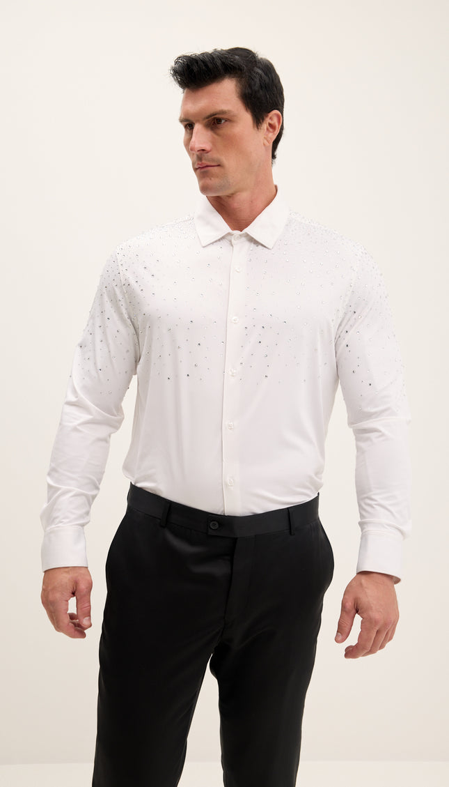 Crystal Embellished Dress Shirt - White