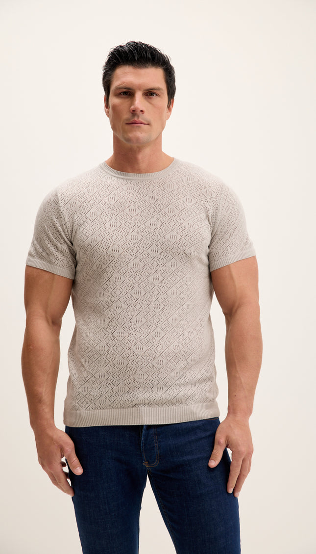 Geometric Crochet Knit Top - Grey