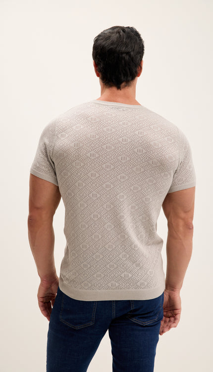 Geometric Crochet Knit Top - Grey