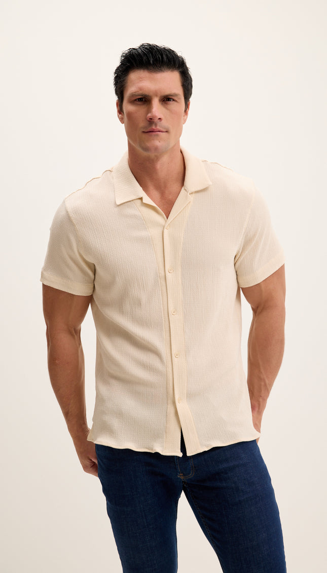Lightweight Solid Camp Collar Shirt - Beige