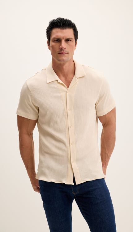 Lightweight Solid Camp Collar Shirt - Beige