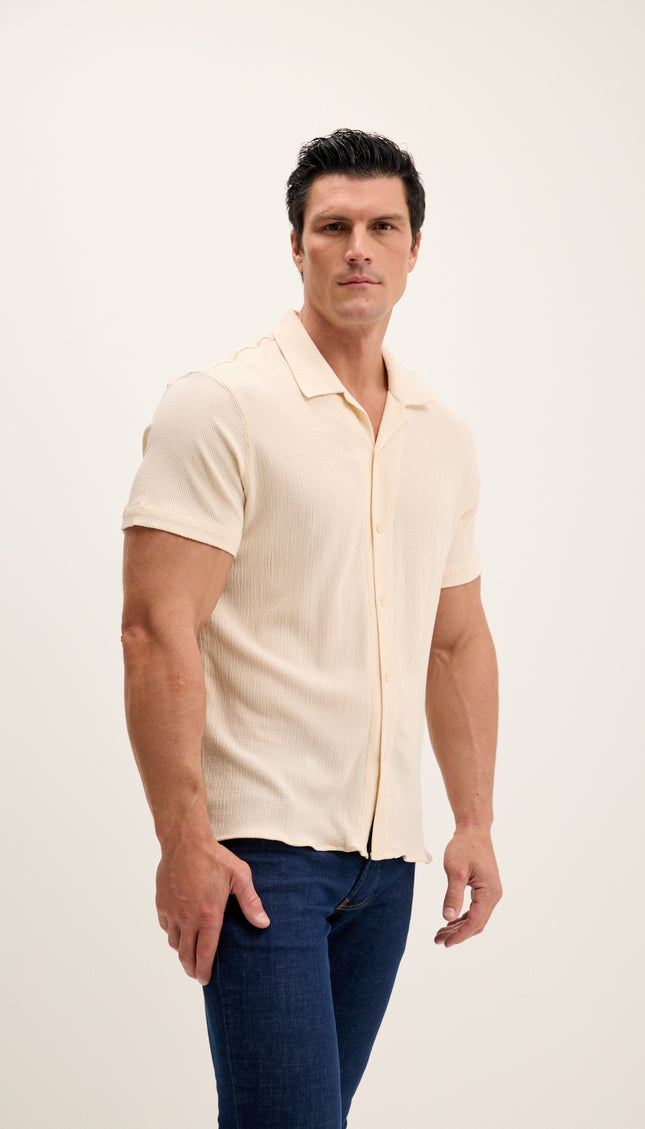 Lightweight Solid Camp Collar Shirt - Beige