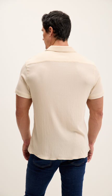 Lightweight Solid Camp Collar Shirt - Beige