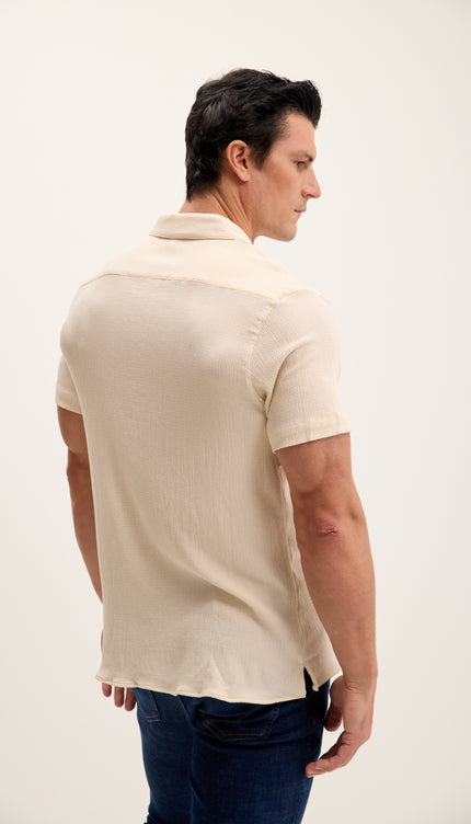 Lightweight Solid Camp Collar Shirt - Beige