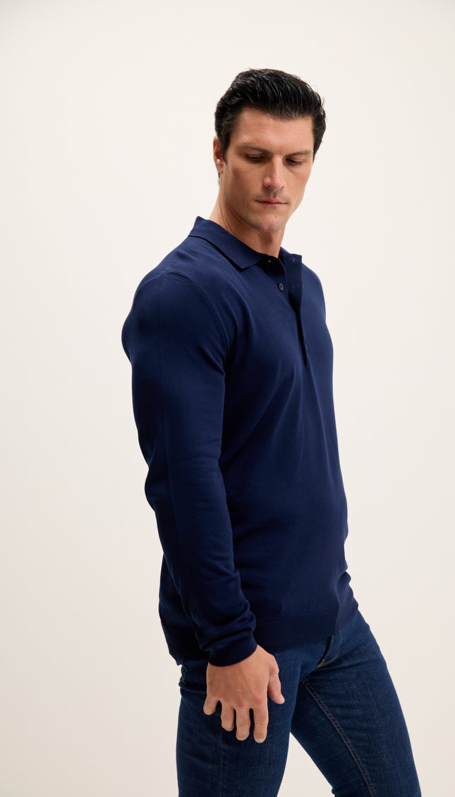 Four Button Down Polo Sweater  - Navy