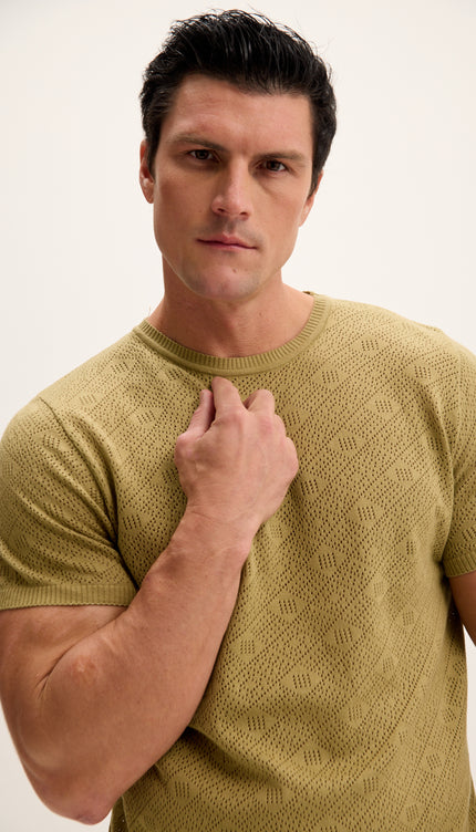 Geometric Crochet Knit Top - Light Green