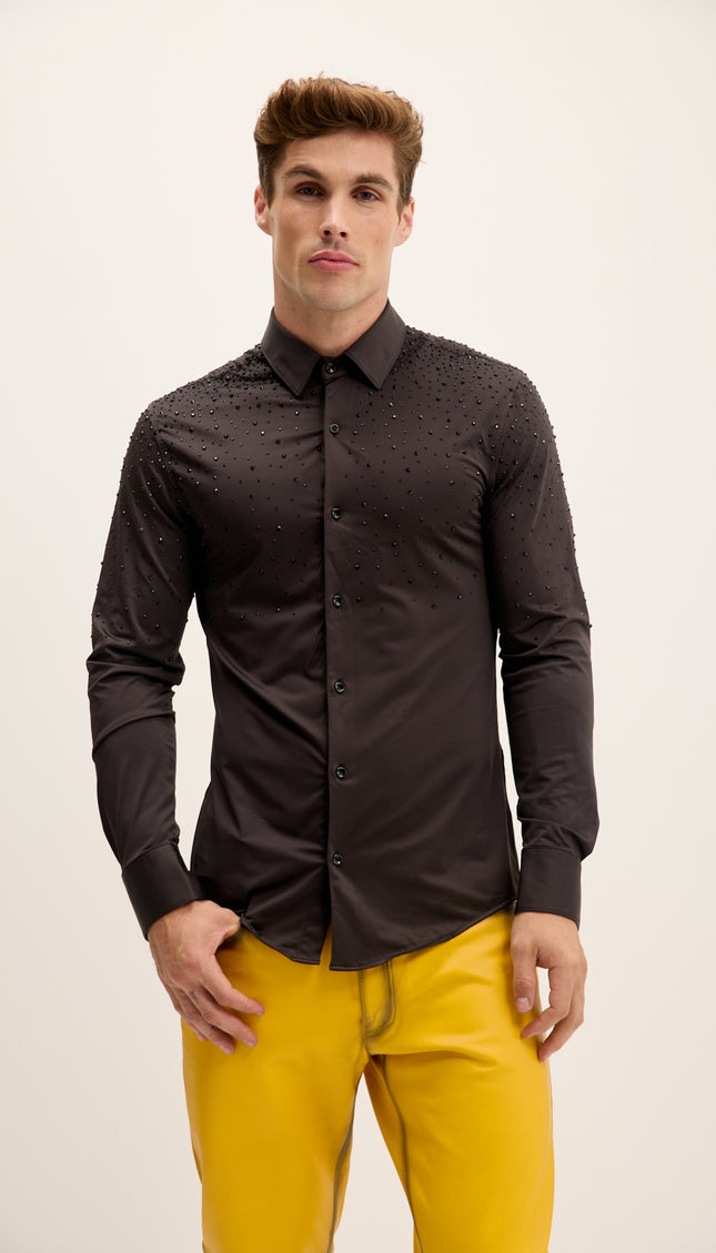 Crystal Embellished Dress Shirt - Black