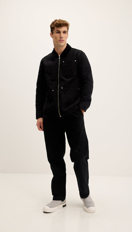 Collared Cotton Canvas Jacket - Black