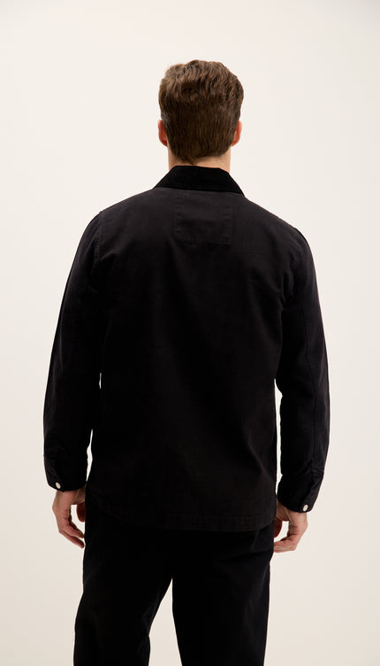 Collared Cotton Canvas Jacket - Black