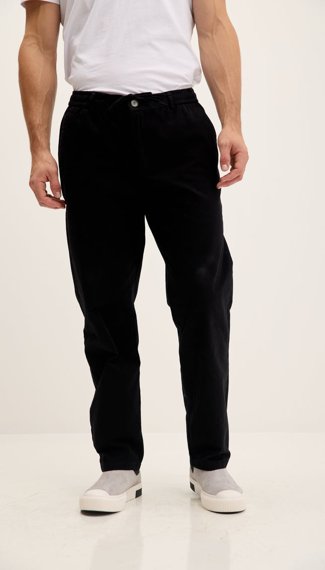 Pantalon décontracté en coton à cordon de serrage - Noir