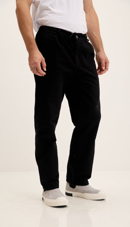 Relaxed Drawstring Casual Cotton Pants - Black