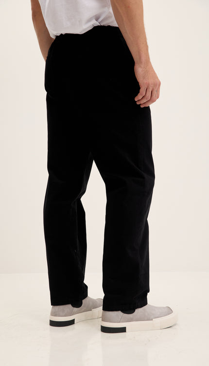 Relaxed Drawstring Casual Cotton Pants - Black