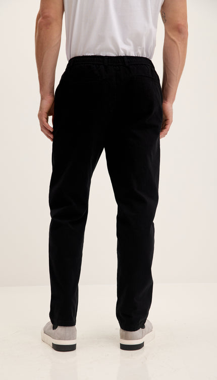 Relaxed Drawstring Casual Cotton Pants - Black