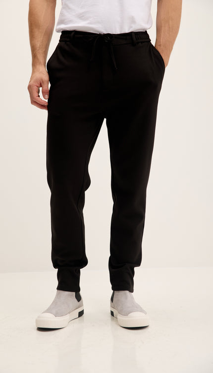 Tapered Drawstring Casual Pants - Black