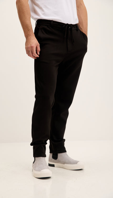 Tapered Drawstring Casual Pants - Black