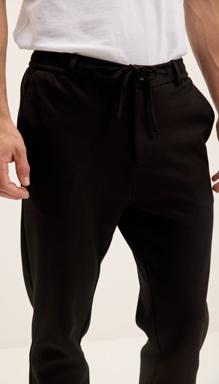 Tapered Drawstring Casual Pants - Black