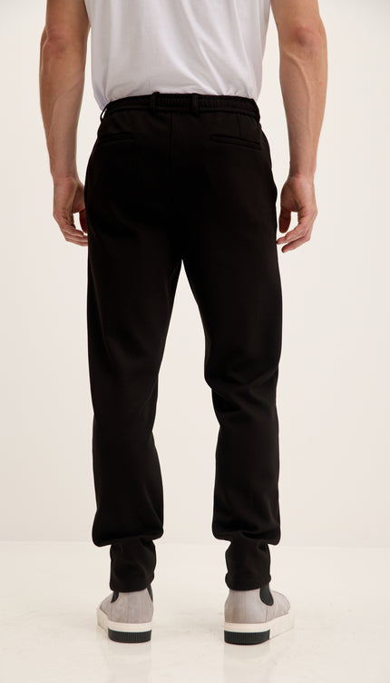 Tapered Drawstring Casual Pants - Black