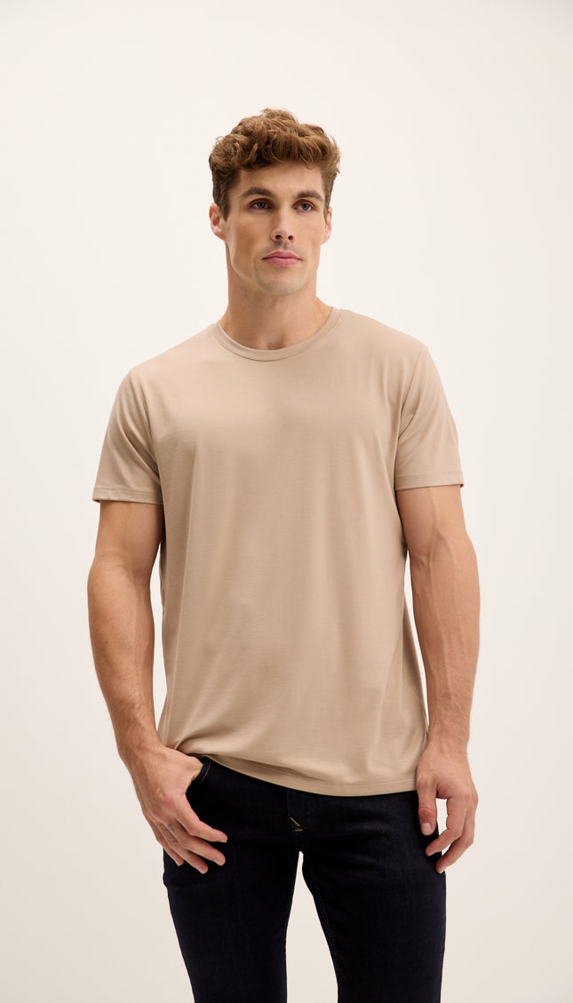 Fitted Lightweight Crew-Neck T-Shirt - Light Brown