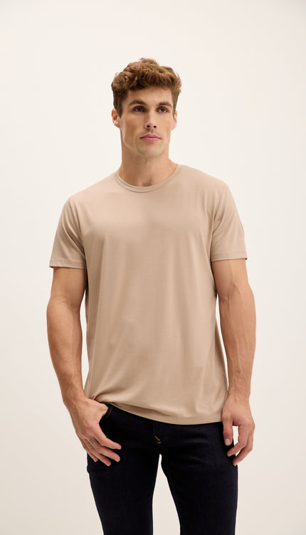 Fitted Lightweight Crew-Neck T-Shirt - Light Brown