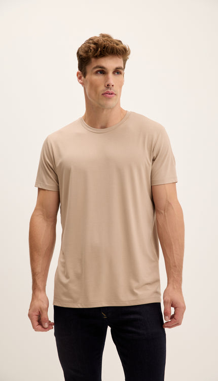 Fitted Lightweight Crew-Neck T-Shirt - Light Brown