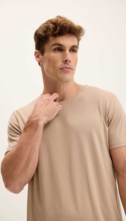 Fitted Lightweight Crew-Neck T-Shirt - Light Brown