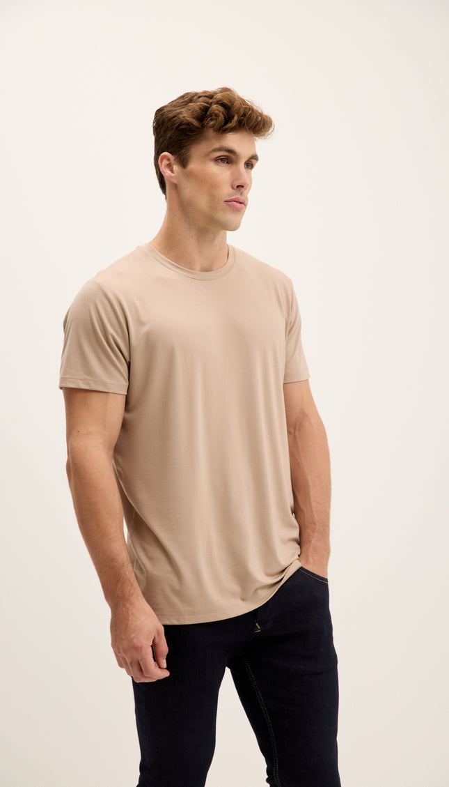 Fitted Lightweight Crew-Neck T-Shirt - Light Brown