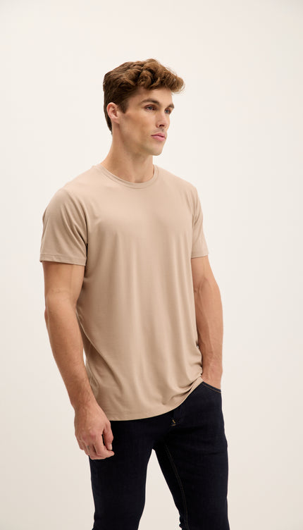 Fitted Lightweight Crew-Neck T-Shirt - Light Brown