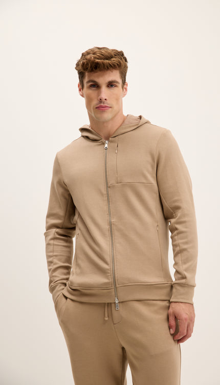 Hooded Double Zipper Jacket - Beige