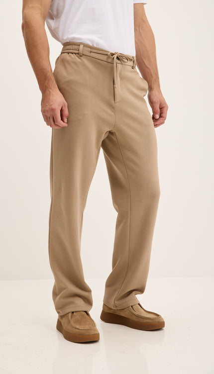 Relaxed Drawstring Casual Pants - Beige
