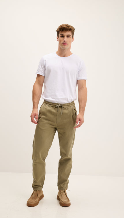 Straight Tapered Cotton Pants - Khaki