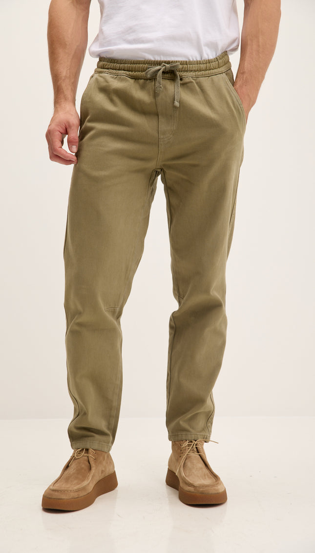 Straight Tapered Cotton Pants - Khaki