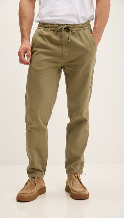 Straight Tapered Cotton Pants - Khaki
