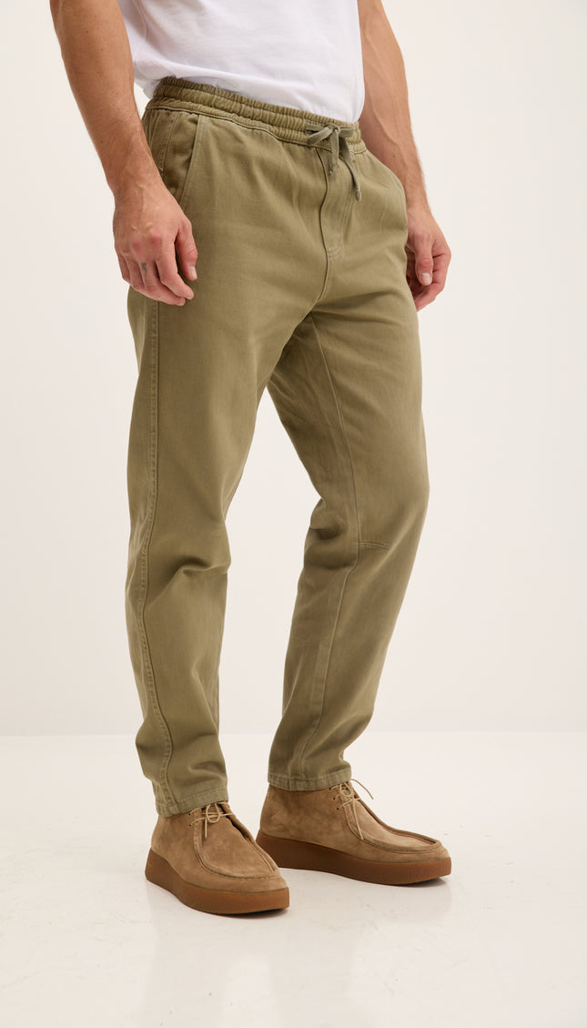Straight Tapered Cotton Pants - Khaki