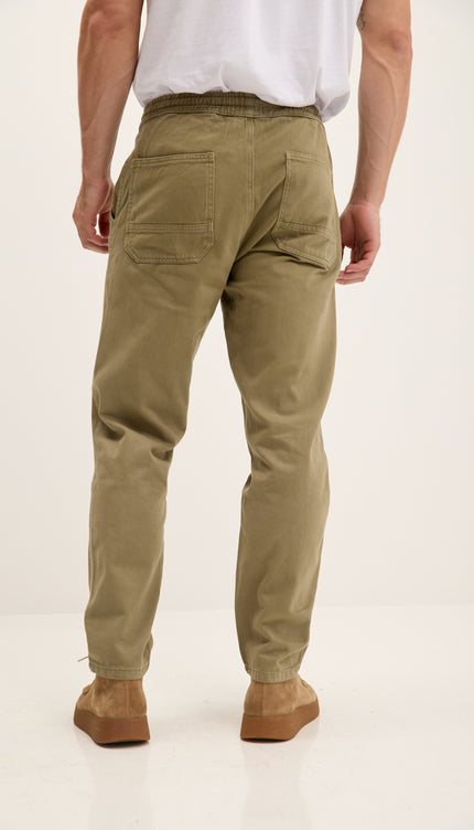 Straight Tapered Cotton Pants - Khaki