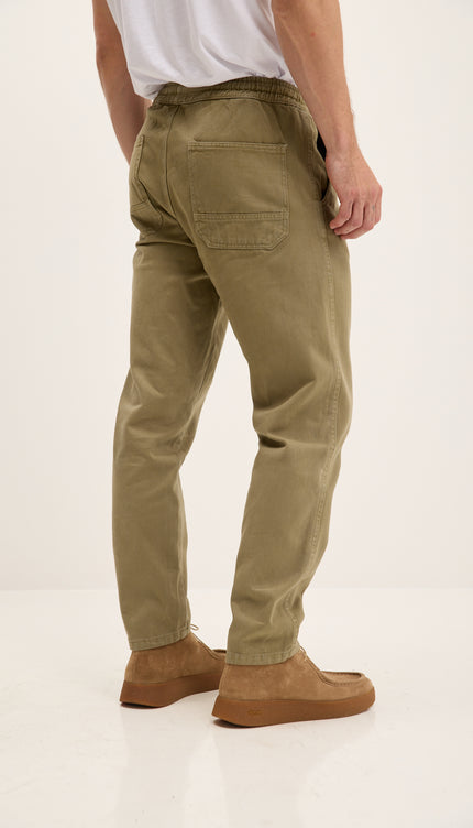 Straight Tapered Cotton Pants - Khaki