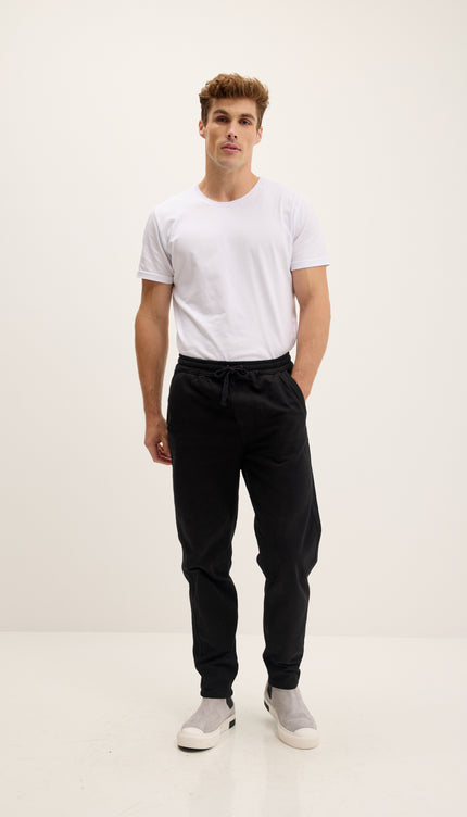 Straight Tapered Cotton Pants - Black