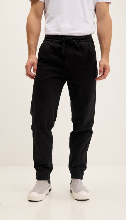 Straight Tapered Cotton Pants - Black