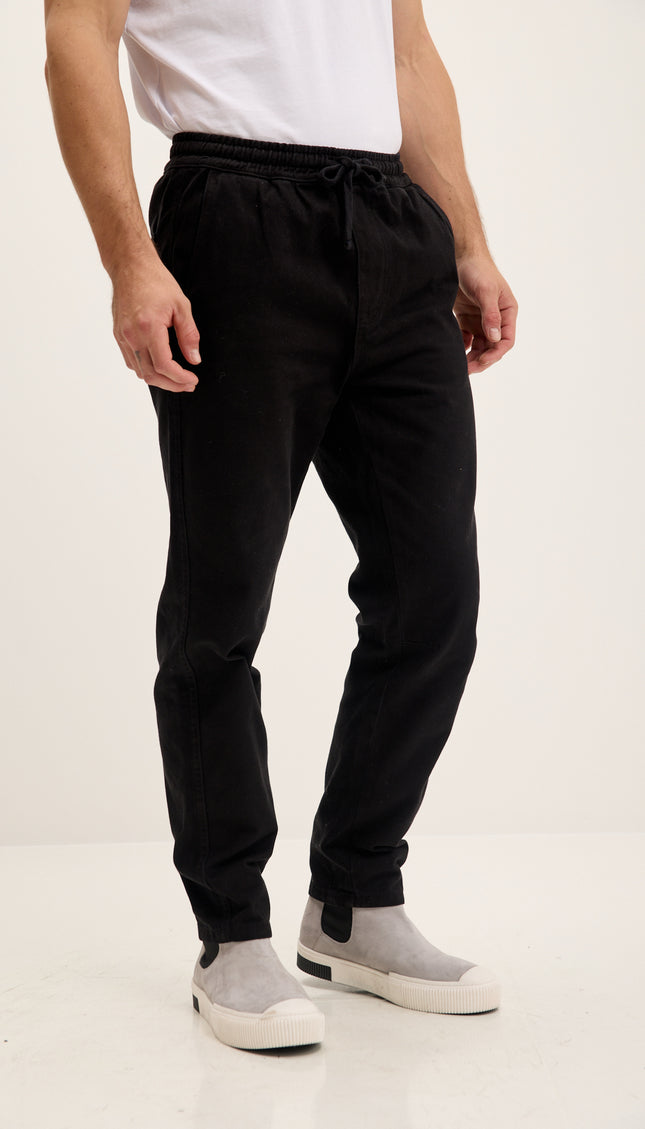 Straight Tapered Cotton Pants - Black