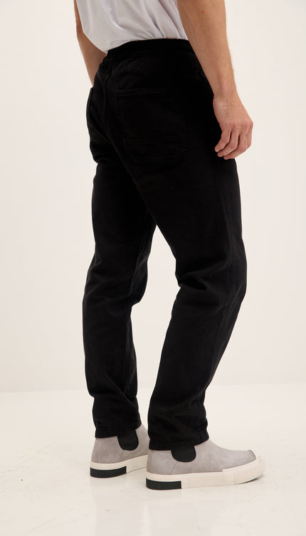 Straight Tapered Cotton Pants - Black