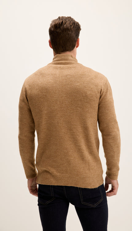Zippered Collar Sweater - Camel