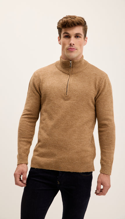 Zippered Collar Sweater - Camel